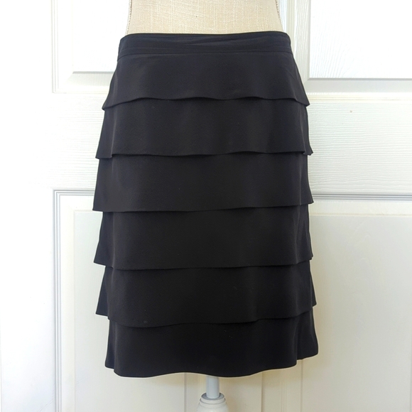 Tory Burch Florence Silk Tiered Black Mini Skirt - Picture 2 of 6